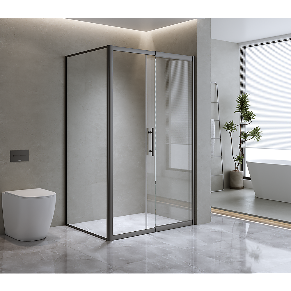 150mm Adjustable (1850x800mm) Single Door Corner Sliding Glass Shower Screen in Black V63-846321