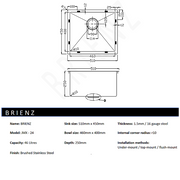510x450mm Handmade Stainless Steel Undermount / Topmount Kitchen Laundry Sink with Waste V63-846381
