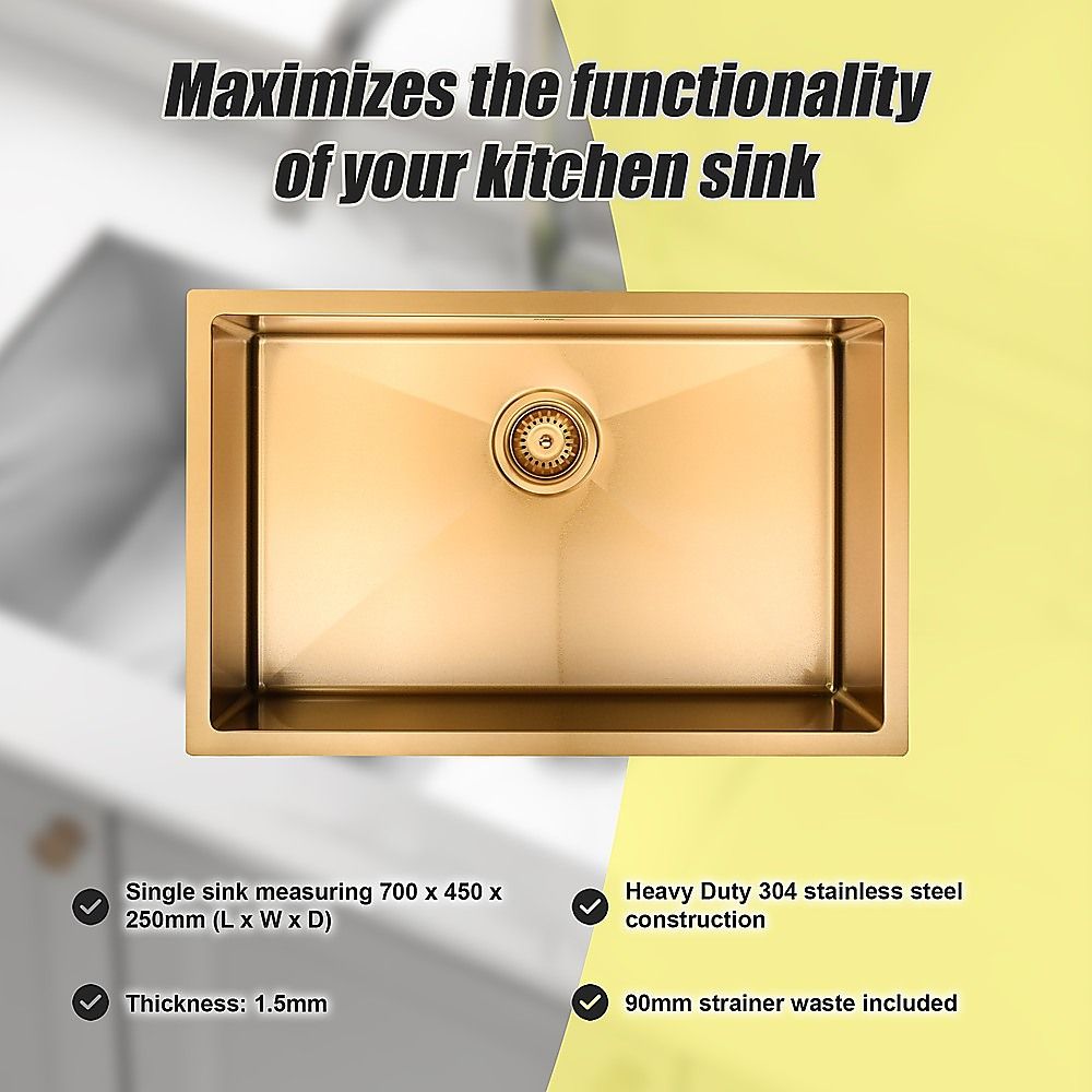 700x450mm Handmade Stainless Steel Undermount / Topmount Kitchen Laundry Sink with Waste V63-846491
