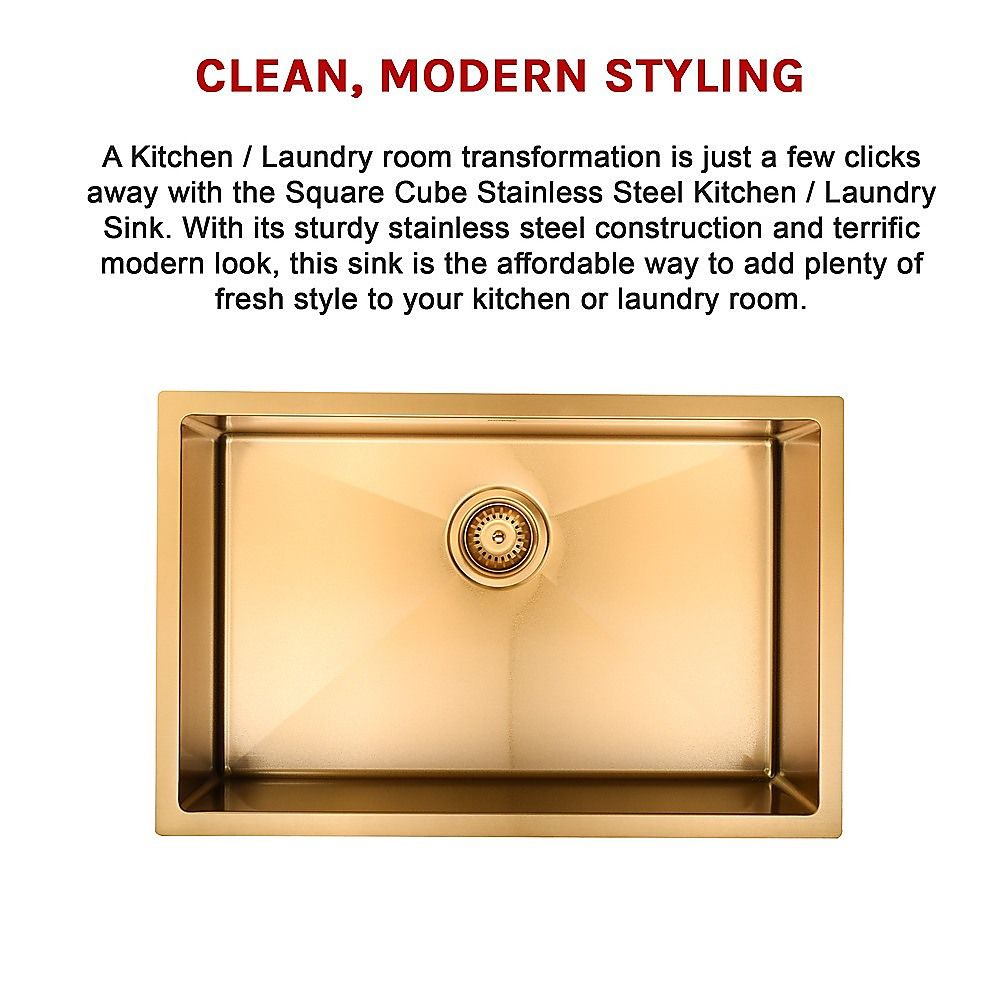 700x450mm Handmade Stainless Steel Undermount / Topmount Kitchen Laundry Sink with Waste V63-846491