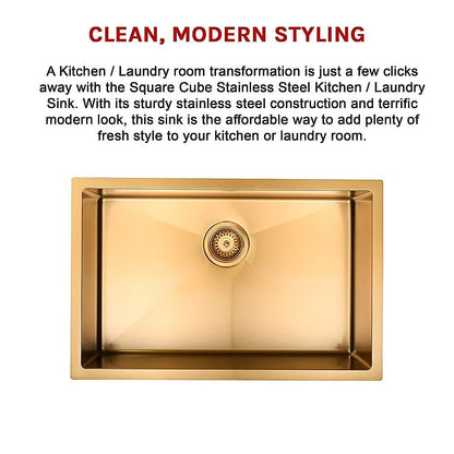 700x450mm Handmade Stainless Steel Undermount / Topmount Kitchen Laundry Sink with Waste V63-846491