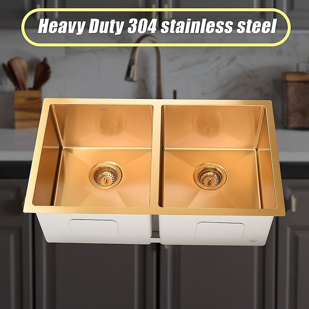 775x450mm Handmade Stainless Steel Undermount / Topmount Kitchen Laundry Sink with Waste V63-846511