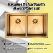 775x450mm Handmade Stainless Steel Undermount / Topmount Kitchen Laundry Sink with Waste V63-846511