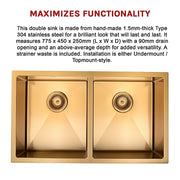 775x450mm Handmade Stainless Steel Undermount / Topmount Kitchen Laundry Sink with Waste V63-846511