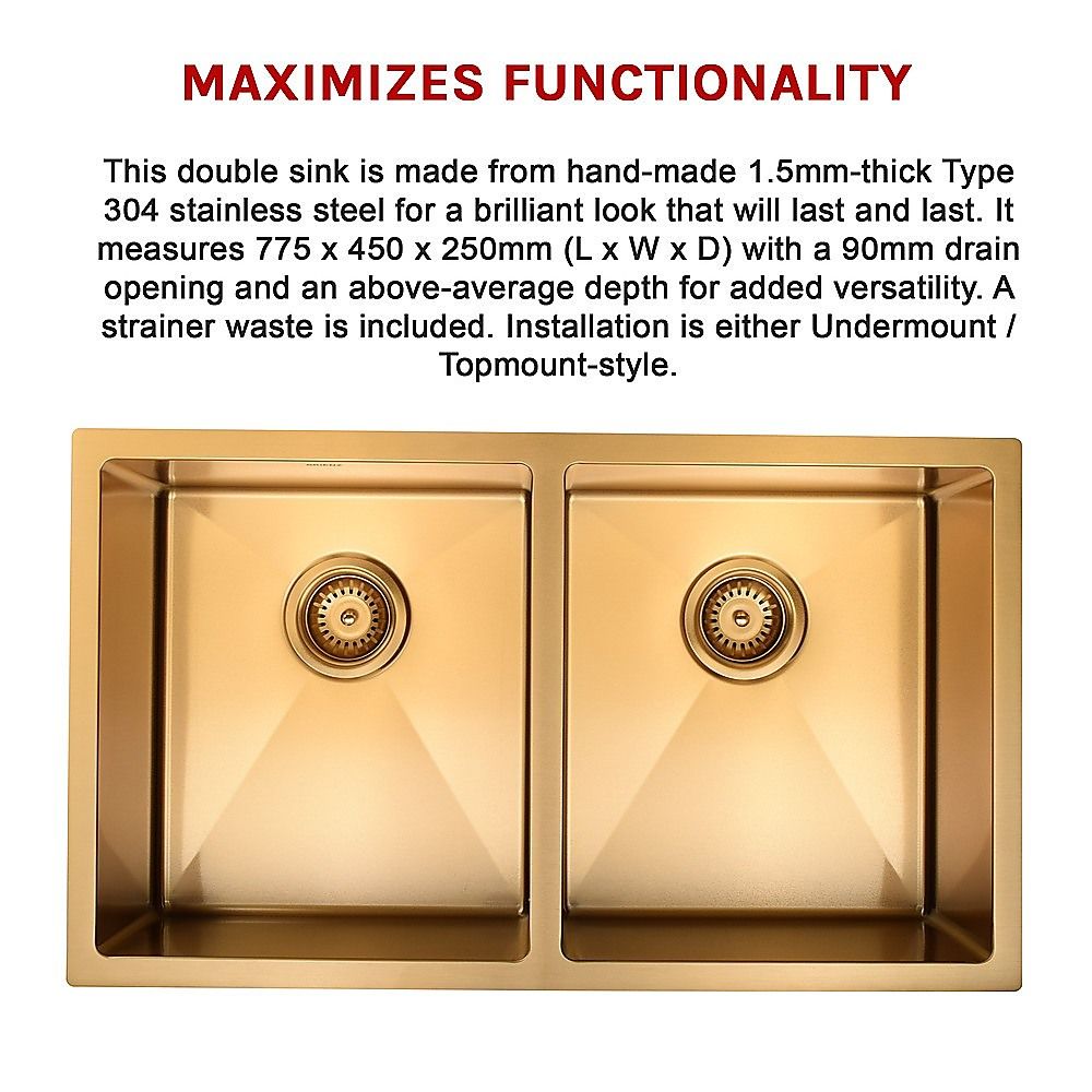 775x450mm Handmade Stainless Steel Undermount / Topmount Kitchen Laundry Sink with Waste V63-846511