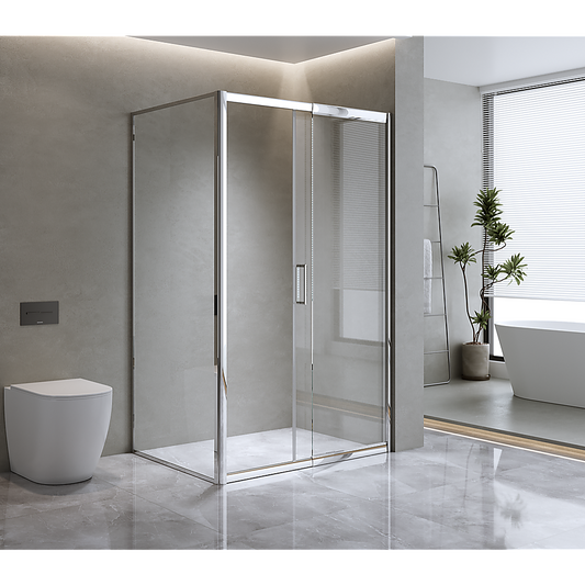 150mm Adjustable (2000x800mm) Single Door Corner Sliding Glass Shower Screen in Chrome V63-846551