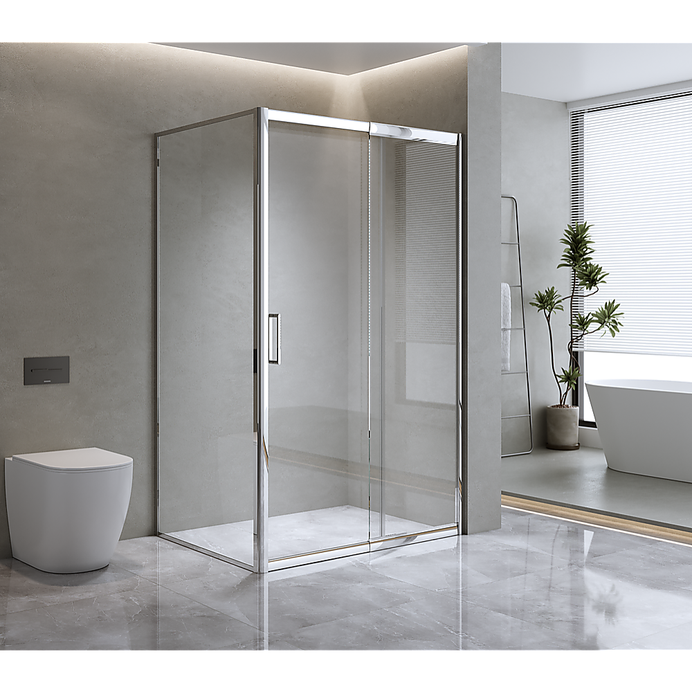 150mm Adjustable (2000x800mm) Single Door Corner Sliding Glass Shower Screen in Chrome V63-846551