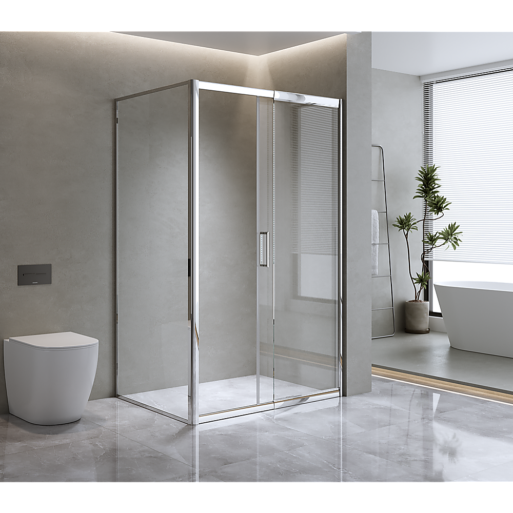 150mm Adjustable (2000x920mm) Single Door Corner Sliding Glass Shower Screen in Chrome V63-846571