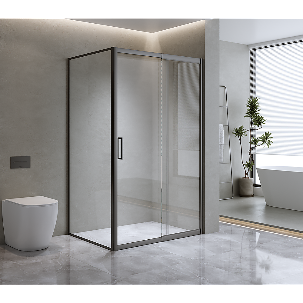 150mm Adjustable (2000x920mm) Single Door Corner Sliding Glass Shower Screen in Black V63-846731