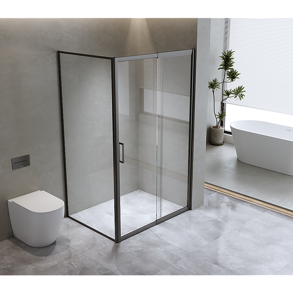150mm Adjustable (1700x1010mm) Single Door Corner Sliding Glass Shower Screen in Black5 V63-846741