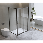 150mm Adjustable (2000x1010mm) Single Door Corner Sliding Glass Shower Screen in Black5 V63-846751