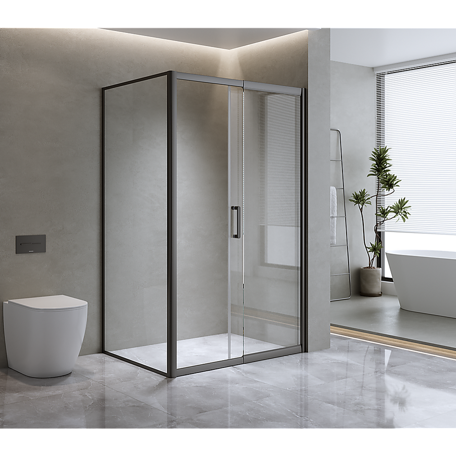 150mm Adjustable (2000x1010mm) Single Door Corner Sliding Glass Shower Screen in Black V63-846811