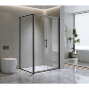150mm Adjustable (2000x1010mm) Single Door Corner Sliding Glass Shower Screen in Black V63-846871