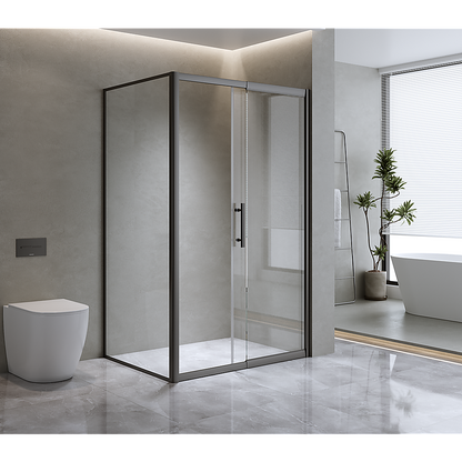 150mm Adjustable (2000x1010mm) Single Door Corner Sliding Glass Shower Screen in Black V63-846871