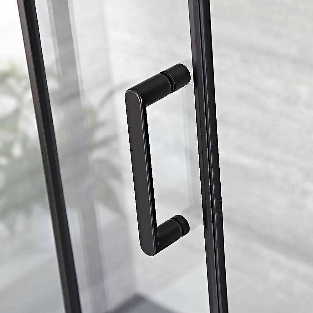 120-130cm Adjustable Wall to Wall Sliding Glass Shower Door in Black V63-846981