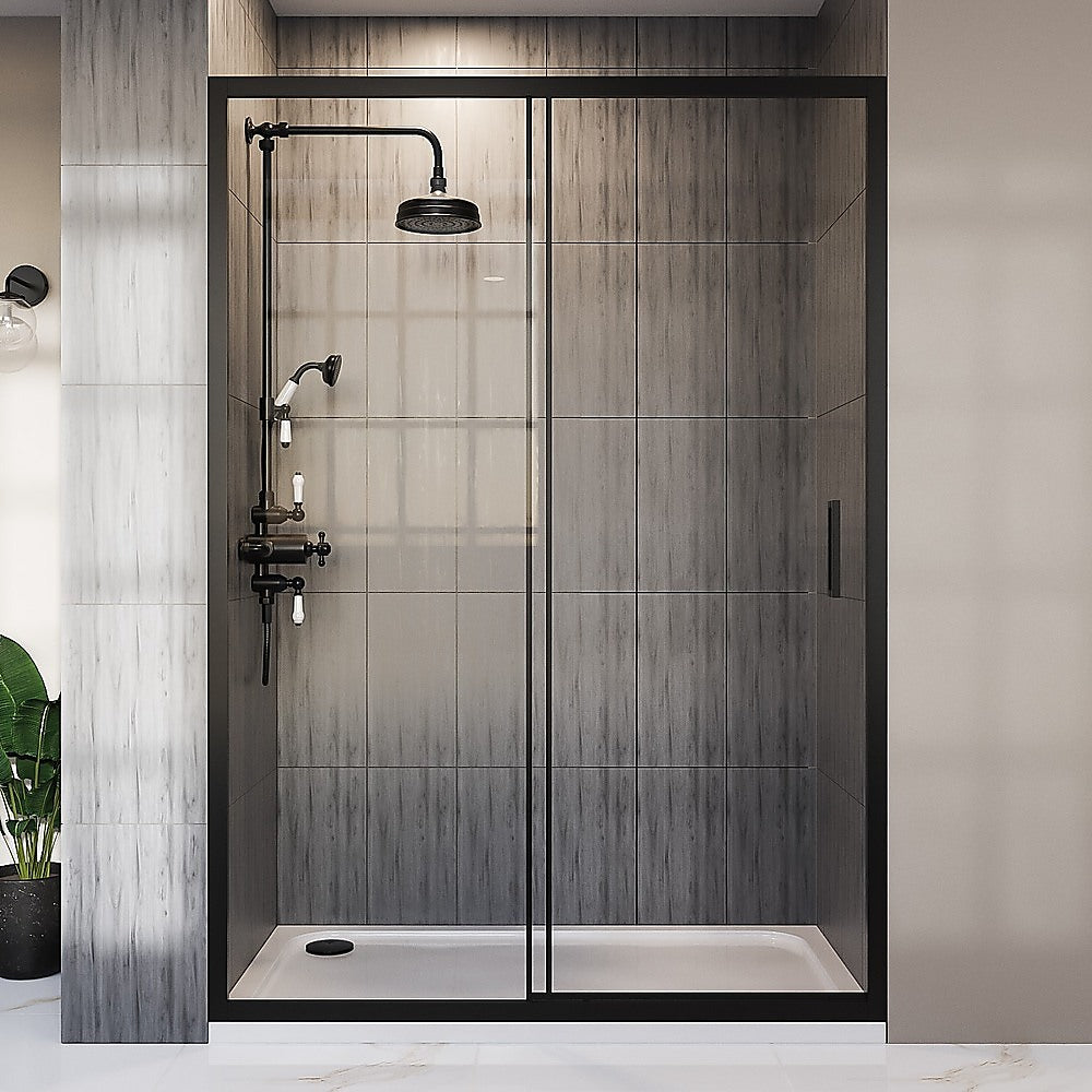 130-140cm Adjustable Wall to Wall Sliding Glass Shower Door in Black V63-847021