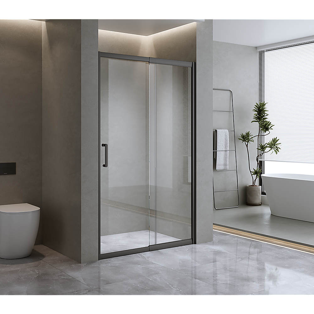 170-185cm Adjustable Wall to Wall Sliding Glass Shower Door in Black V63-847181