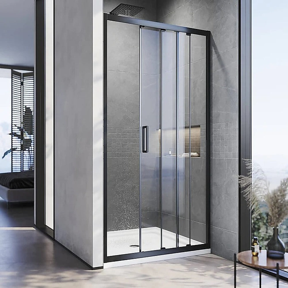 185-200cm Adjustable Wall to Wall Sliding Glass Shower Door in Black V63-847191