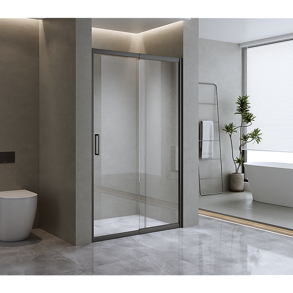 170-185cm Adjustable Wall to Wall Sliding Glass Shower Door in Black V63-847211