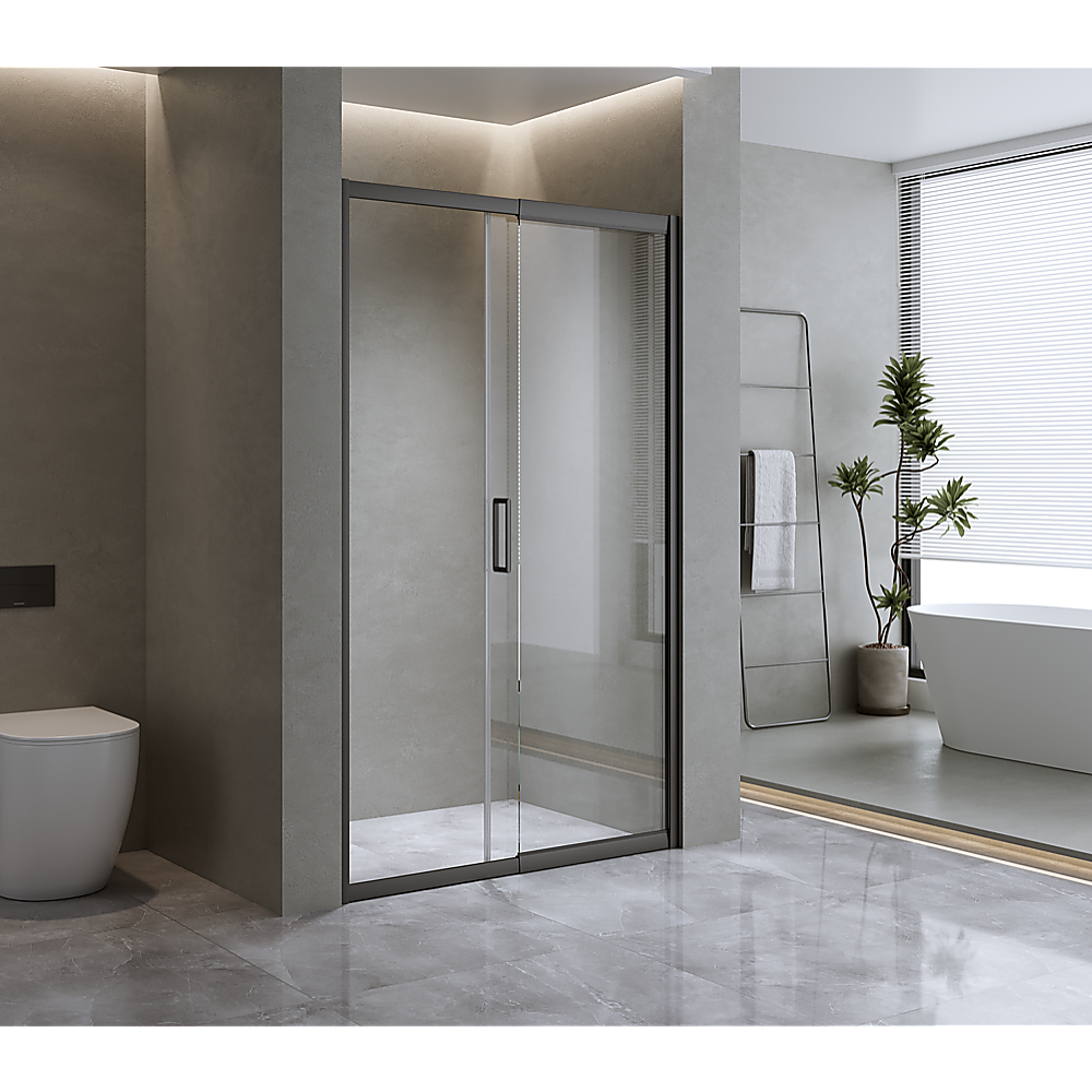 170-185cm Adjustable Wall to Wall Sliding Glass Shower Door in Black V63-847211