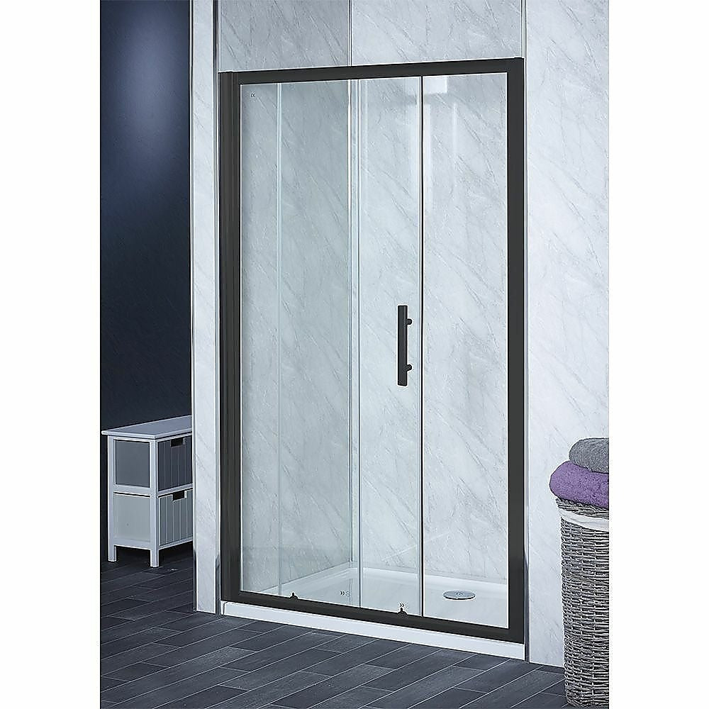 185-200cm Adjustable Wall to Wall Sliding Glass Shower Door in Black V63-847251