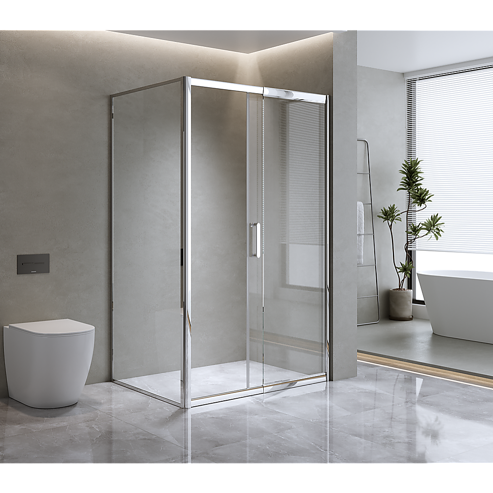 150mm Adjustable (2000x1010mm) Single Door Corner Sliding Glass Shower Screen in Chrome V63-847621
