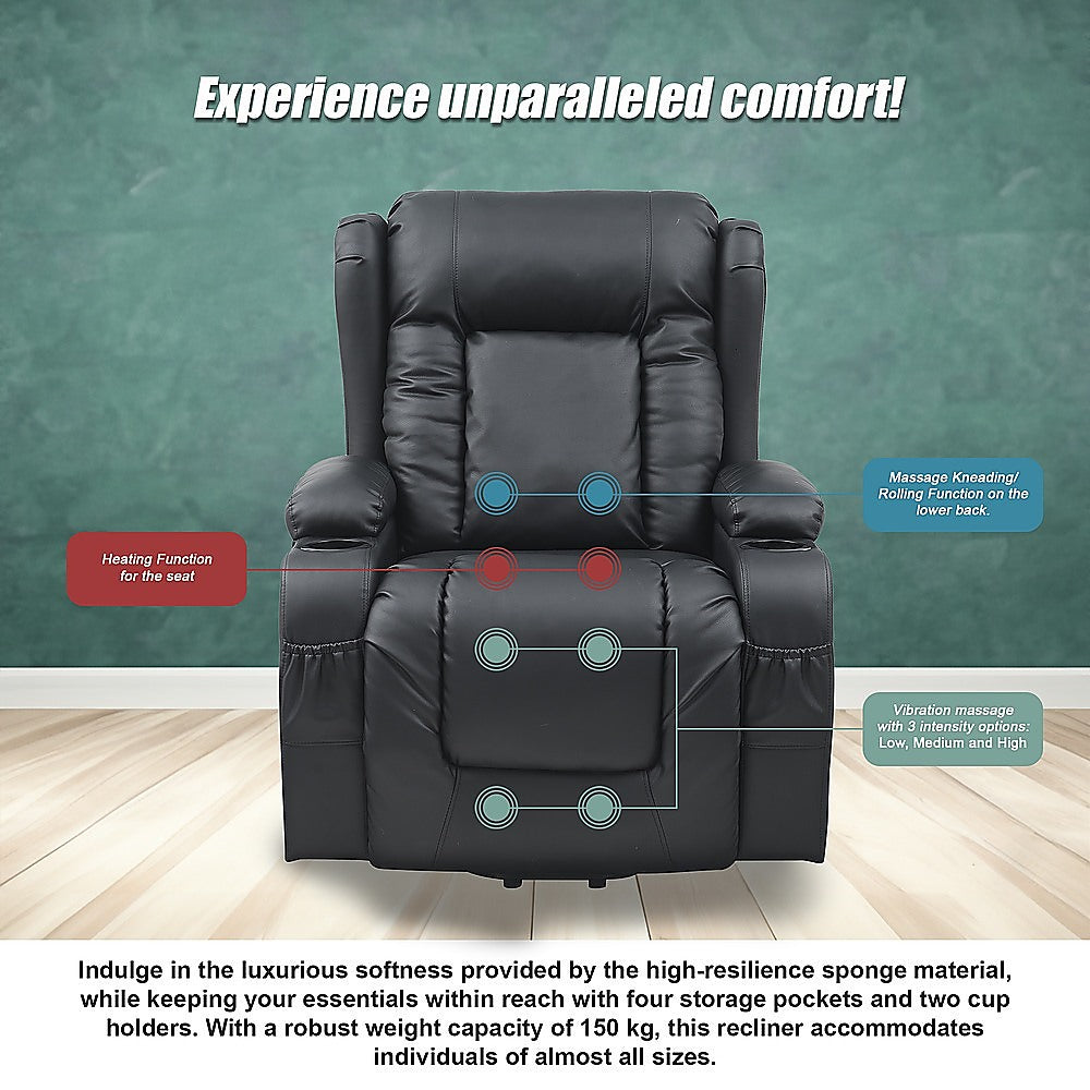 Lift Heated Leather Recliner Electric Massage Chair with USB port V63-847651