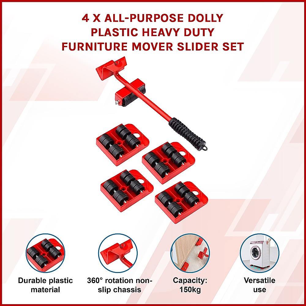 4 X All-purpose Dolly Plastic Heavy Duty Furniture Mover Slider Set V63-847671