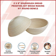 2 x 9" Sourdough Bread Proofing Set Bread Making Kit Round Bowls V63-847701