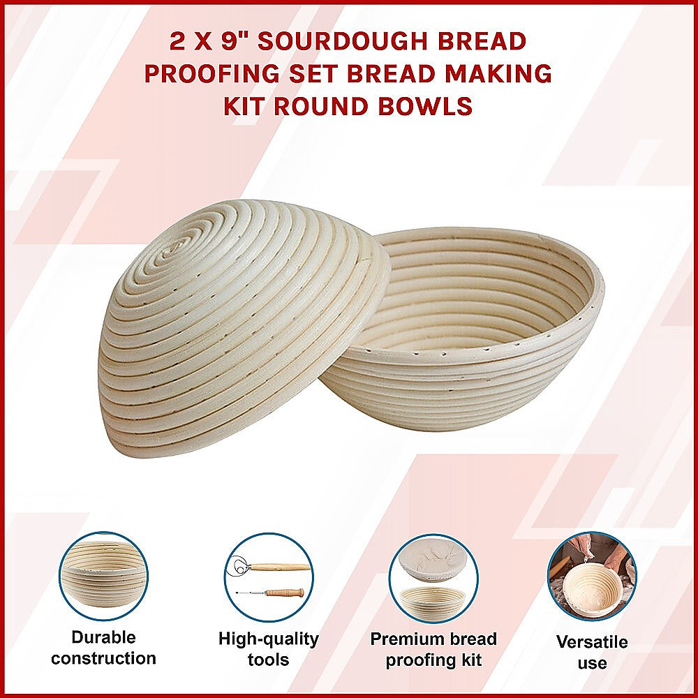 2 x 9" Sourdough Bread Proofing Set Bread Making Kit Round Bowls V63-847701
