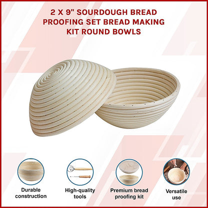 2 x 9" Sourdough Bread Proofing Set Bread Making Kit Round Bowls V63-847701