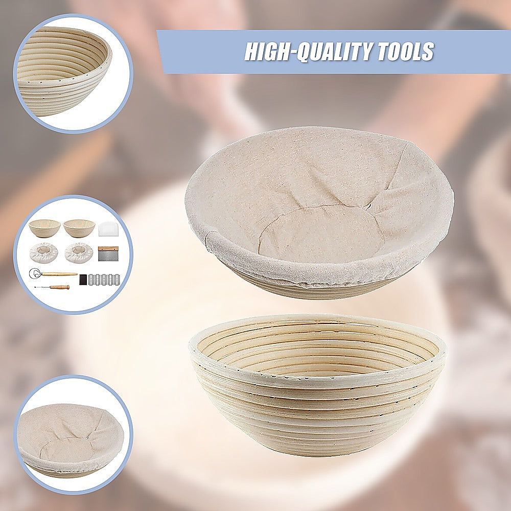 2 x 9" Sourdough Bread Proofing Set Bread Making Kit Round Bowls V63-847701