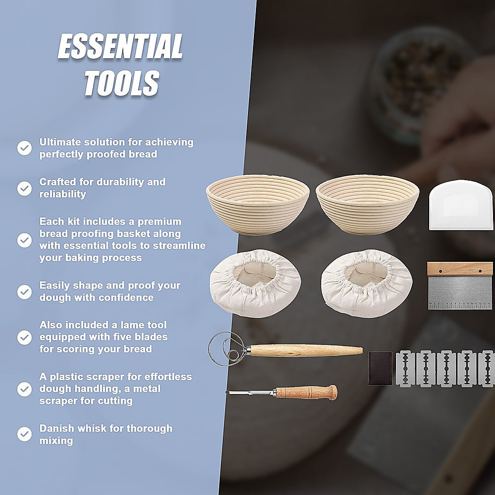 2 x 9" Sourdough Bread Proofing Set Bread Making Kit Round Bowls V63-847701