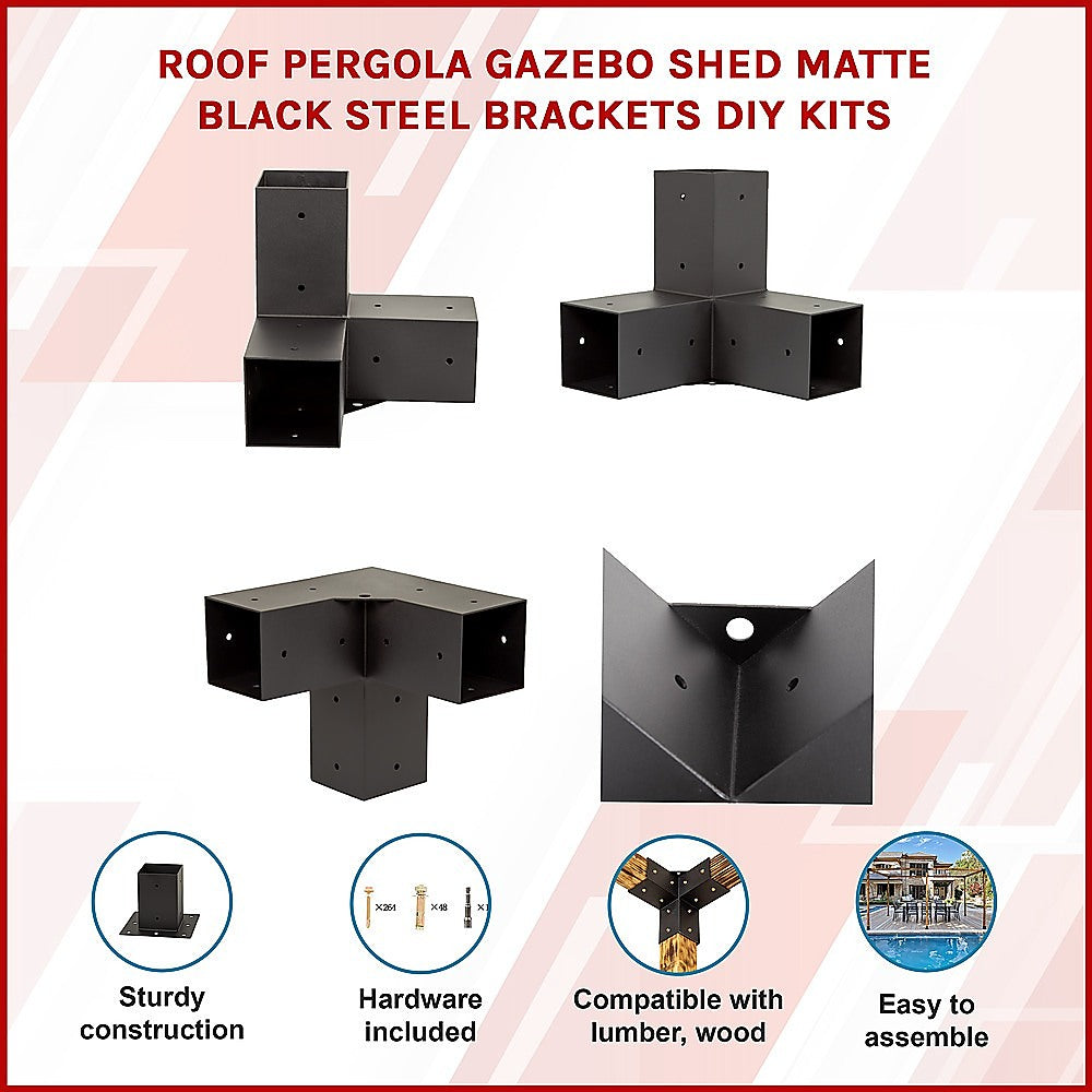 Roof Pergola Gazebo Shed Matte Black Steel Brackets DIY Kits V63-847731