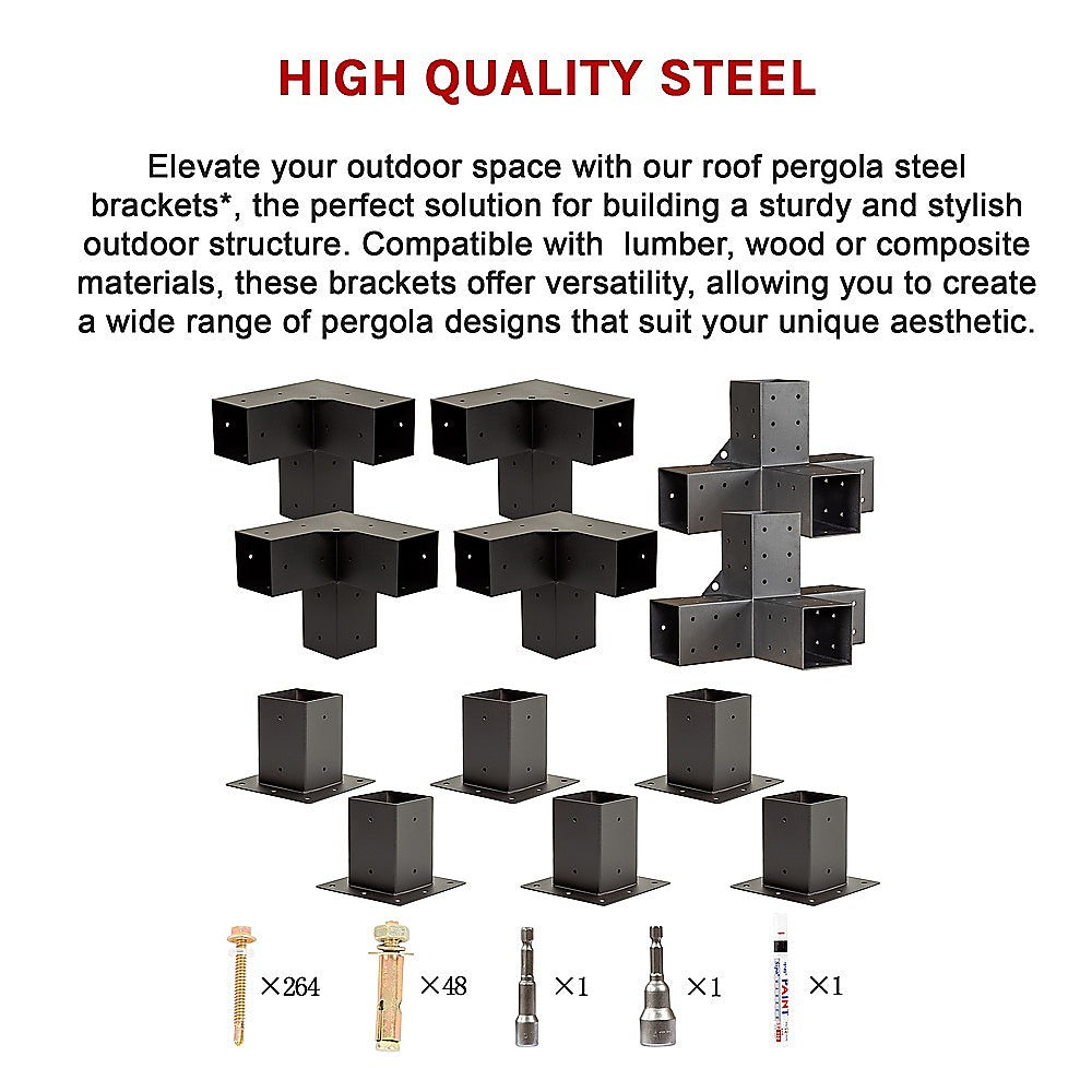 Roof Pergola Gazebo Shed Matte Black Steel Brackets DIY Kits V63-847731