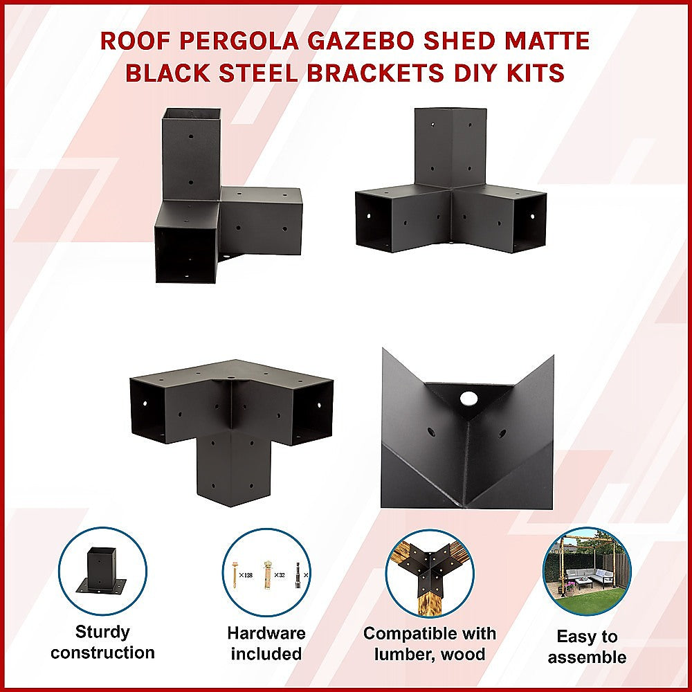Roof Pergola Gazebo Shed Matte Black Steel Brackets DIY Kits V63-847741