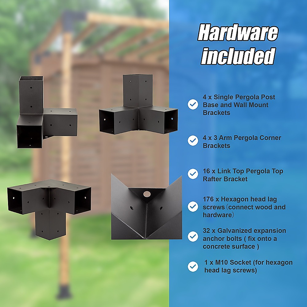 Roof Pergola Gazebo Shed Matte Black Steel Brackets DIY Kits V63-847751