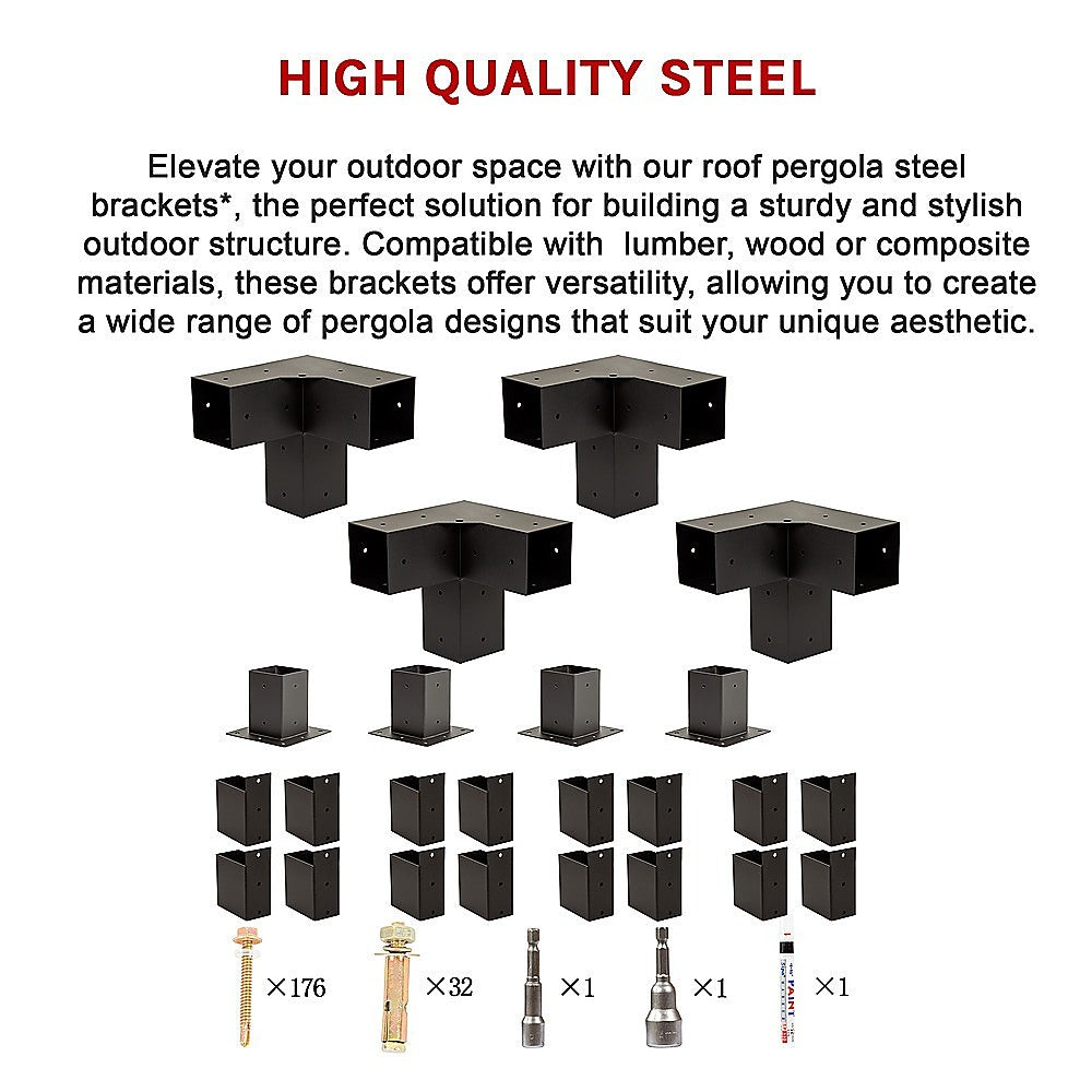 Roof Pergola Gazebo Shed Matte Black Steel Brackets DIY Kits V63-847751