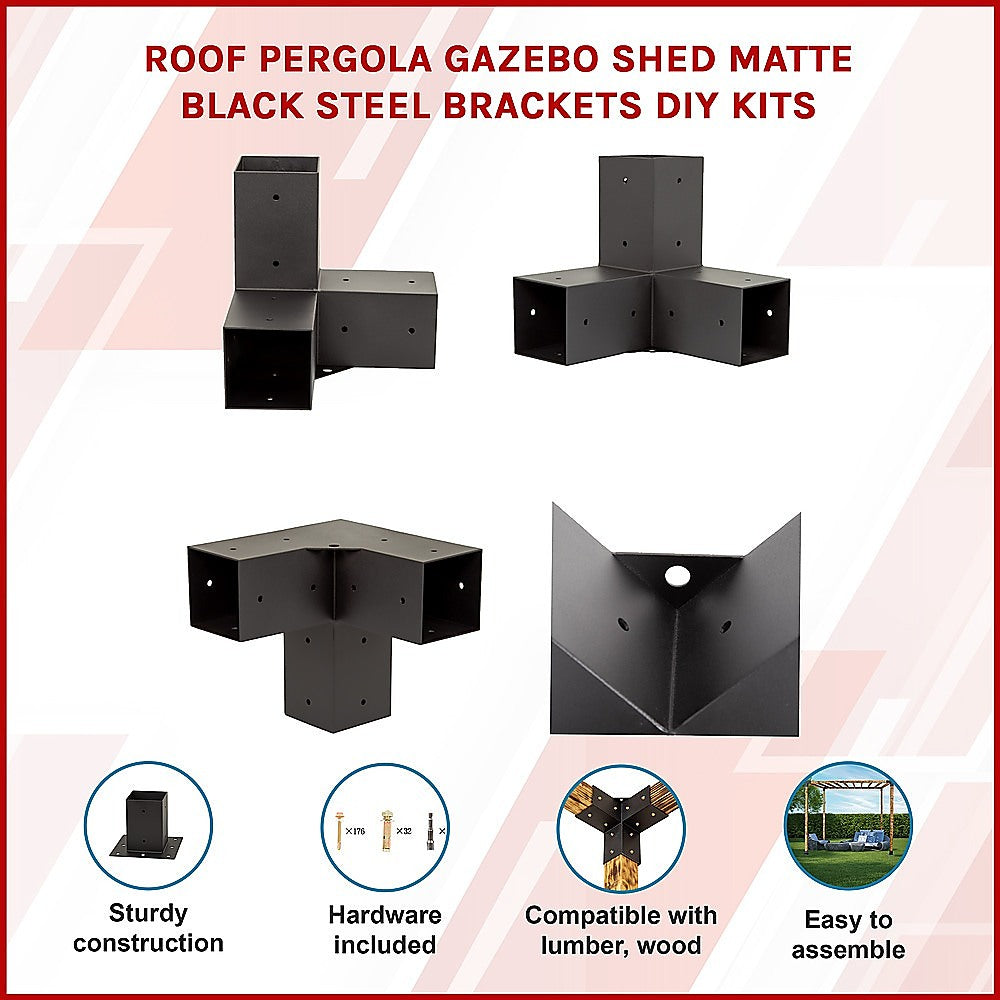 Roof Pergola Gazebo Shed Matte Black Steel Brackets DIY Kits V63-847751