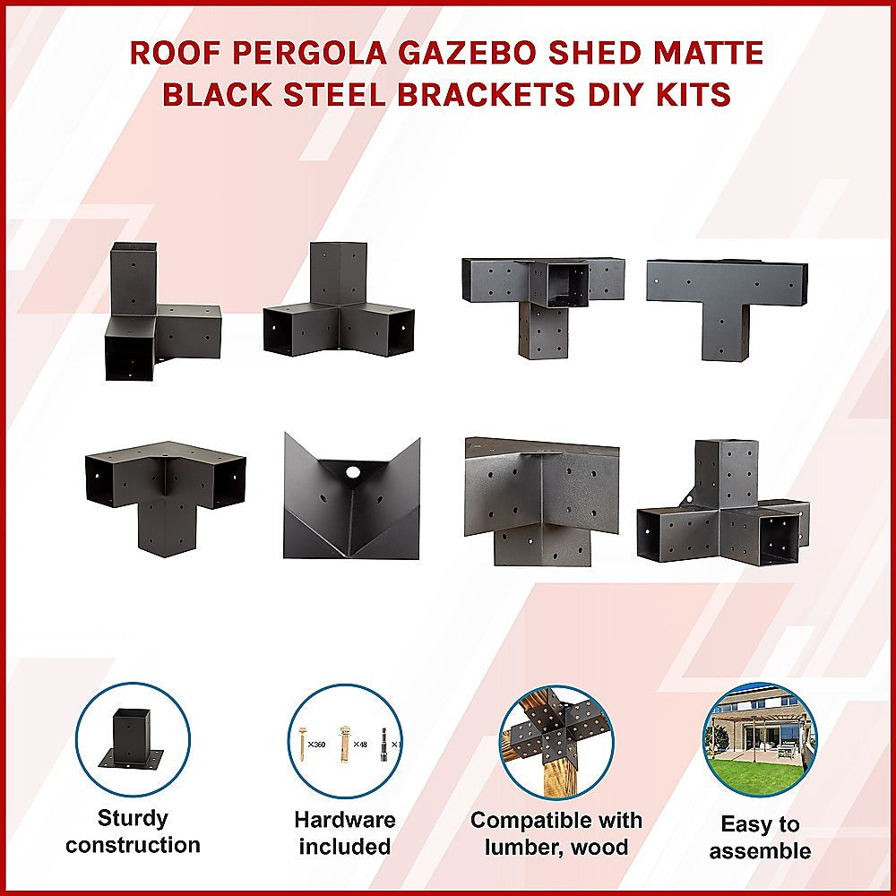 Roof Pergola Gazebo Shed Matte Black Steel Brackets DIY Kits V63-847761