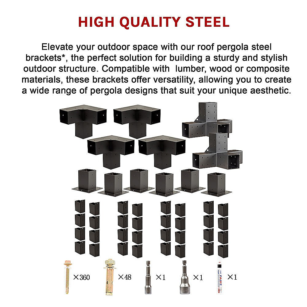 Roof Pergola Gazebo Shed Matte Black Steel Brackets DIY Kits V63-847761