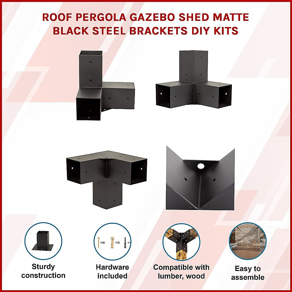 Roof Pergola Gazebo Shed Matte Black Steel Brackets DIY Kits V63-847771