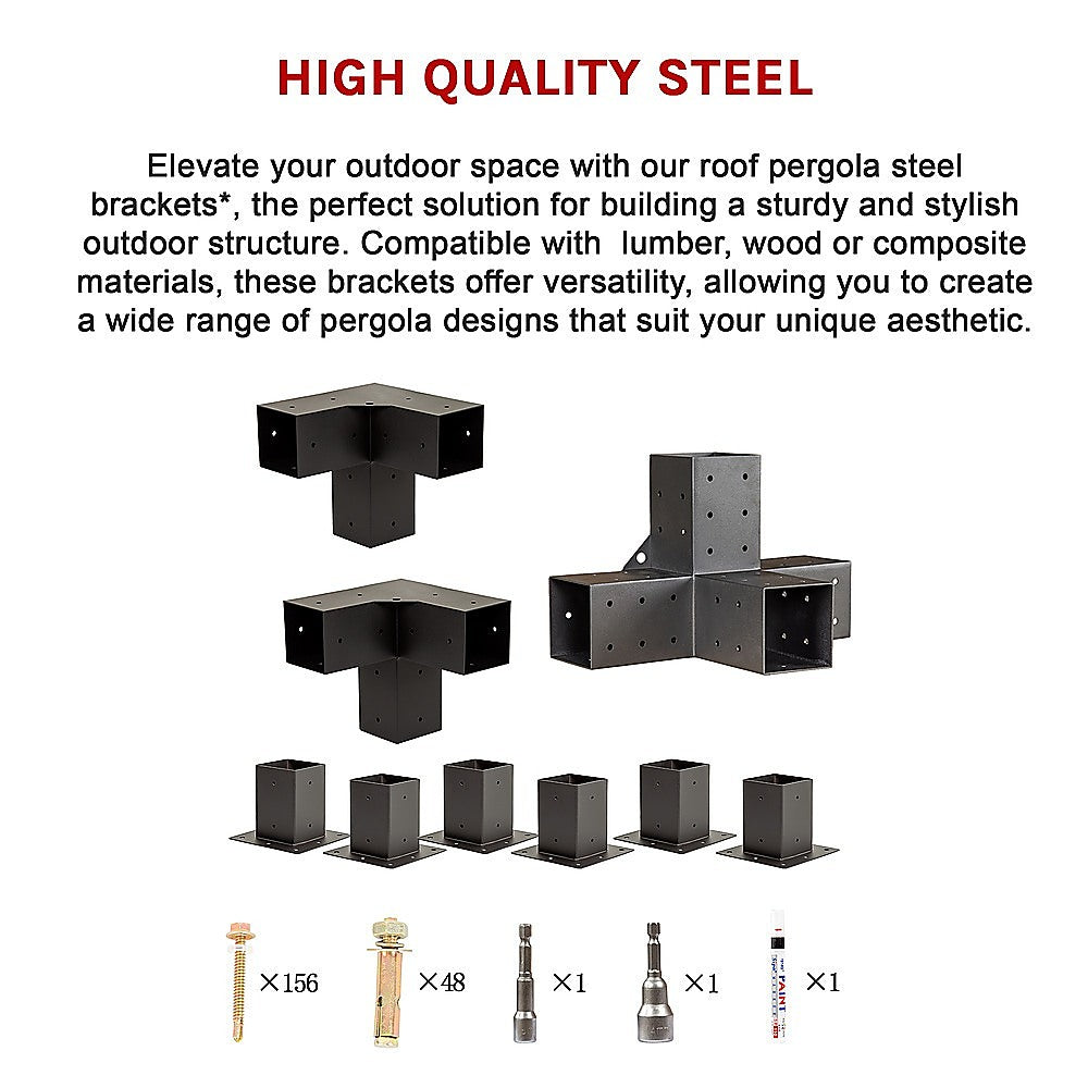 Roof Pergola Gazebo Shed Matte Black Steel Brackets DIY Kits V63-847781