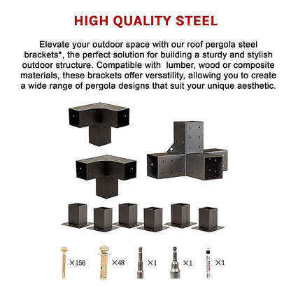Roof Pergola Gazebo Shed Matte Black Steel Brackets DIY Kits V63-847781