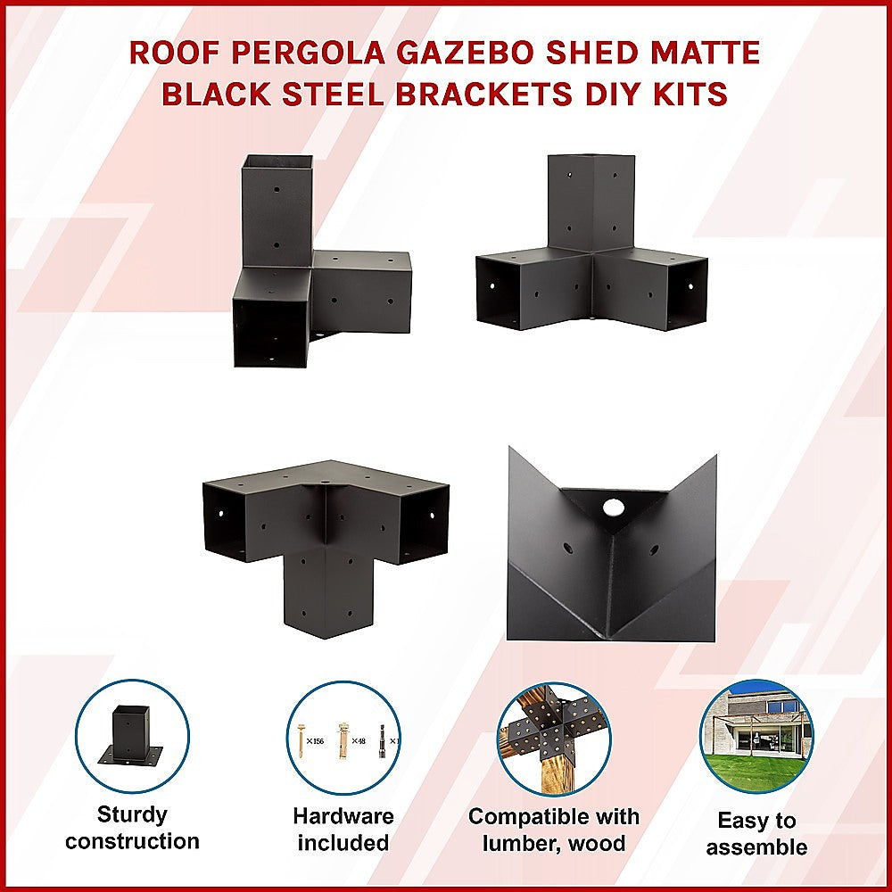 Roof Pergola Gazebo Shed Matte Black Steel Brackets DIY Kits V63-847781
