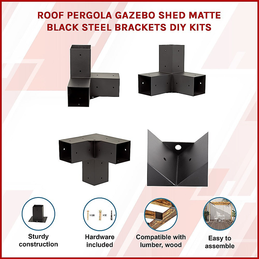 Roof Pergola Gazebo Shed Matte Black Steel Brackets DIY Kits V63-847791
