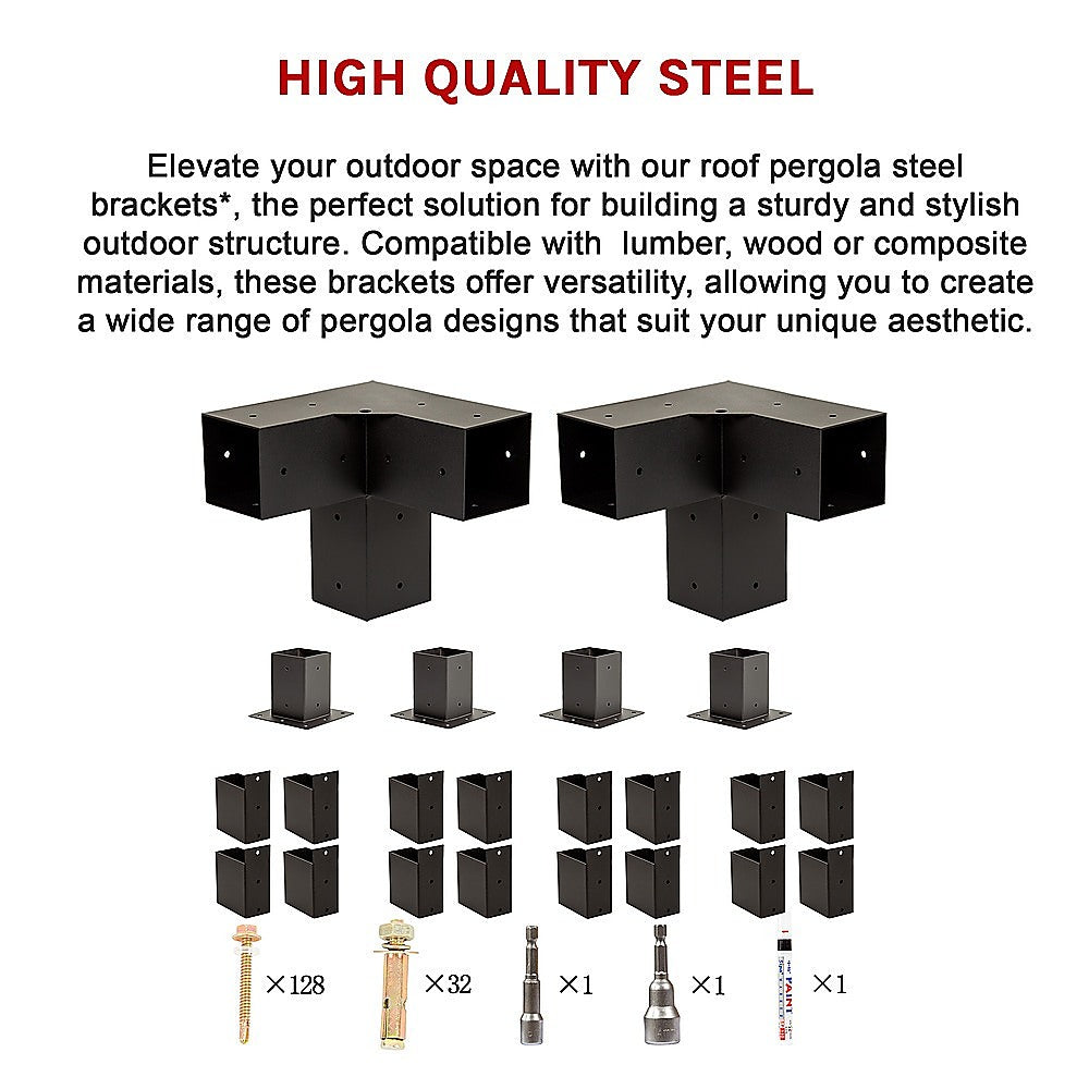 Roof Pergola Gazebo Shed Matte Black Steel Brackets DIY Kits V63-847791