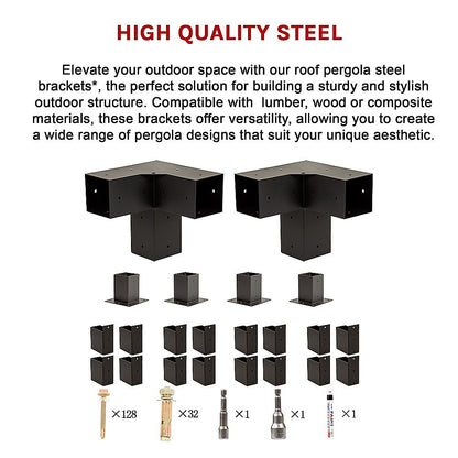 Roof Pergola Gazebo Shed Matte Black Steel Brackets DIY Kits V63-847791