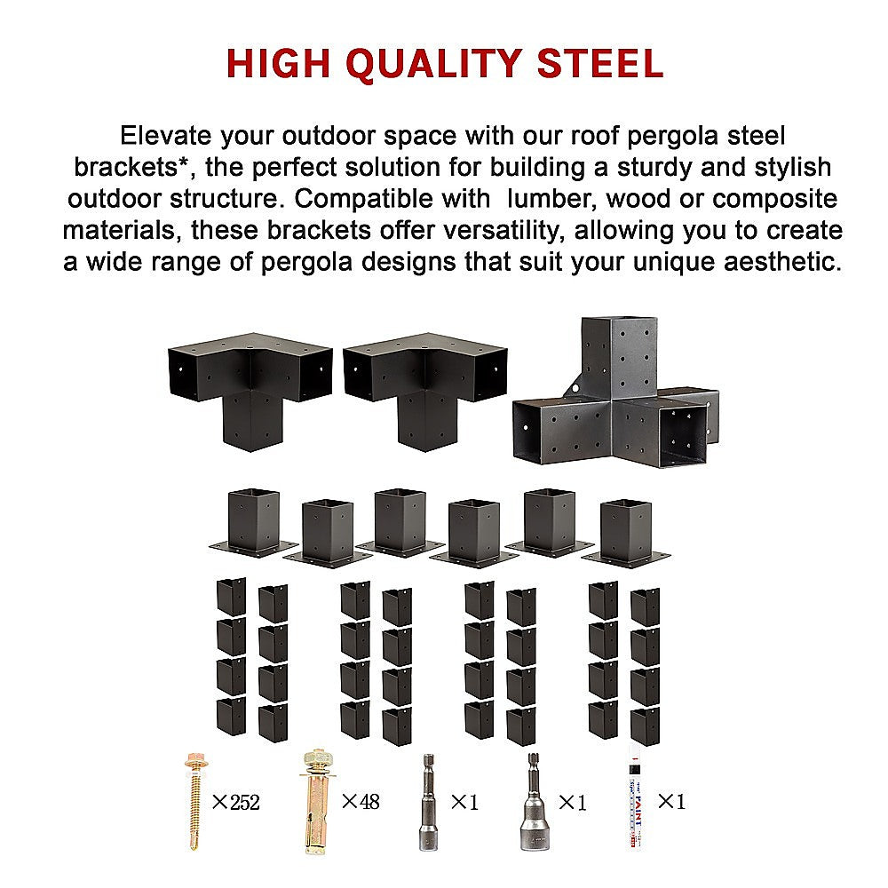 Roof Pergola Gazebo Shed Matte Black Steel Brackets DIY Kits V63-847801