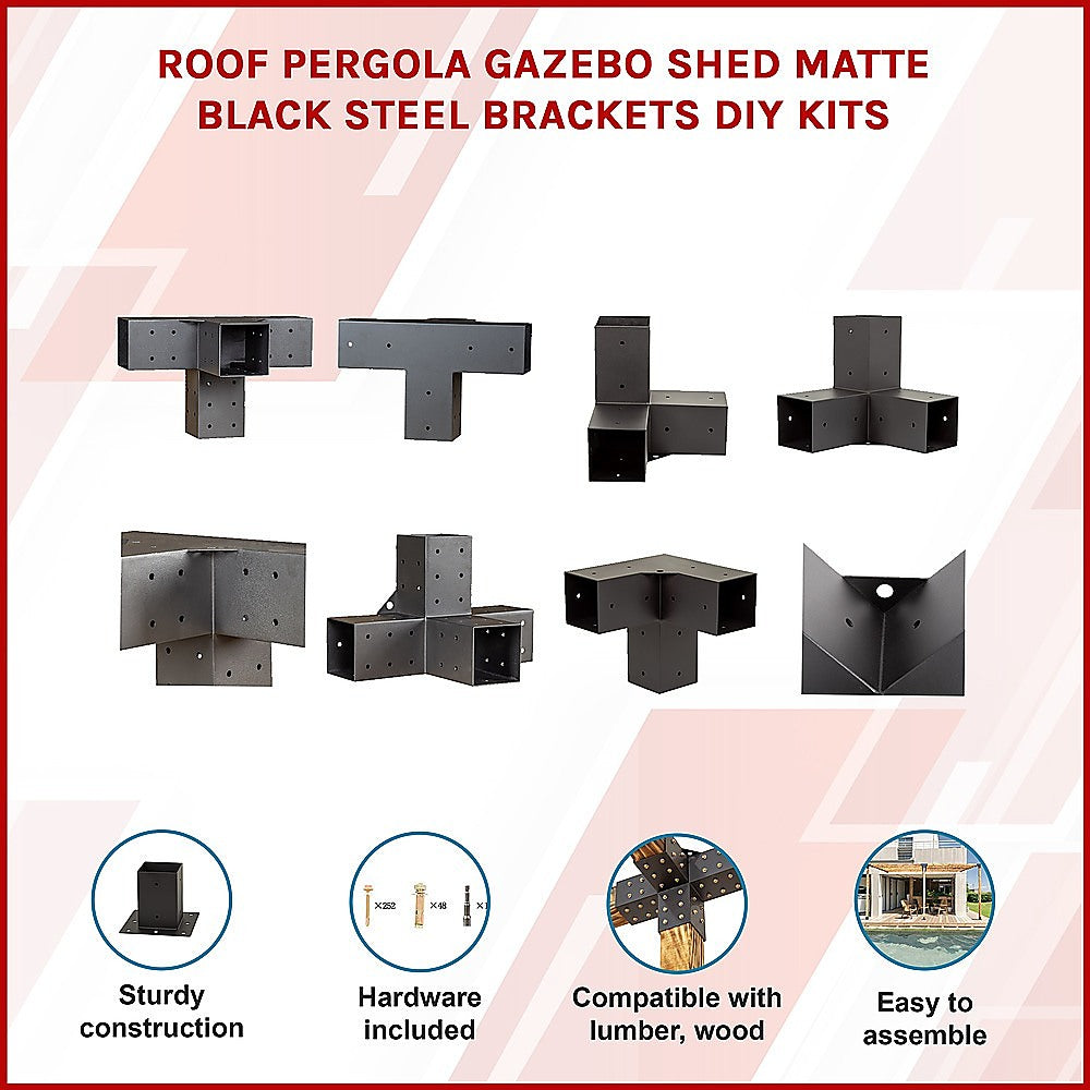 Roof Pergola Gazebo Shed Matte Black Steel Brackets DIY Kits V63-847801